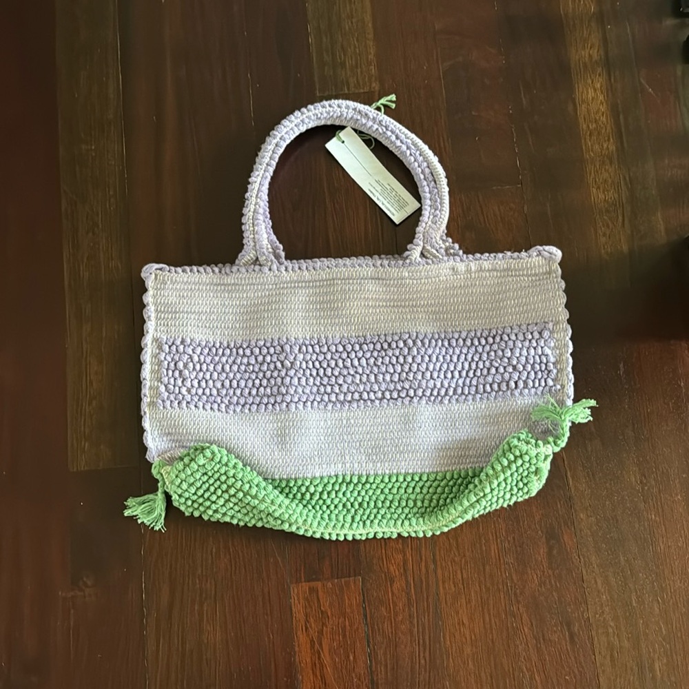 Purple green knit bag